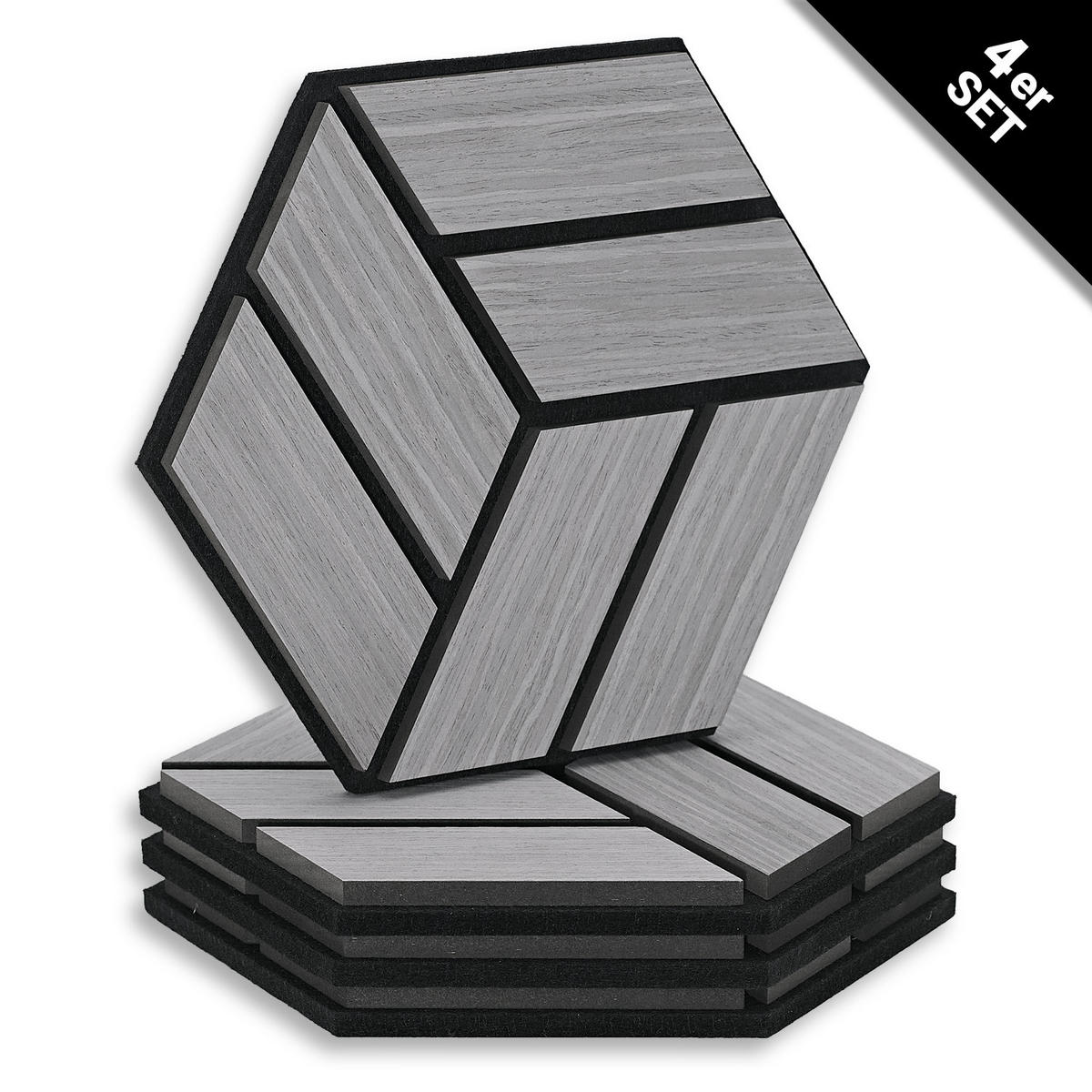 AKUSTIKPANEEL Hexagon Grau 4 Stück - Grau, Holz (30/26/2cm) - Homestyle4u