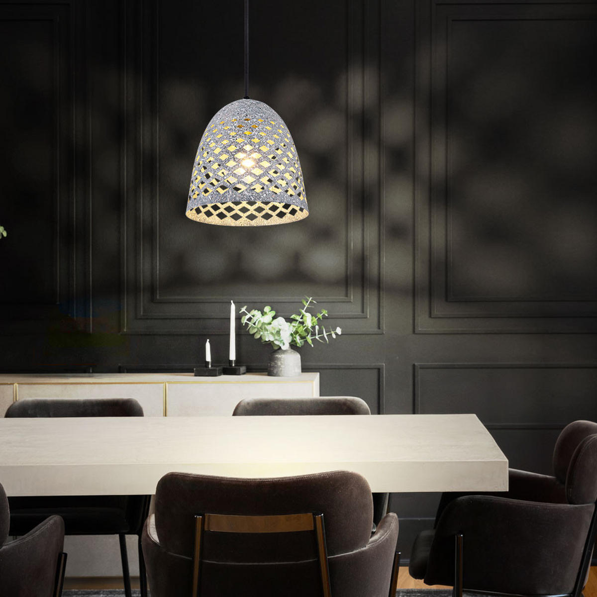 HÄNGELEUCHTE Metall Grau Marmoroptik - Grau, Metall (22/22/120cm)