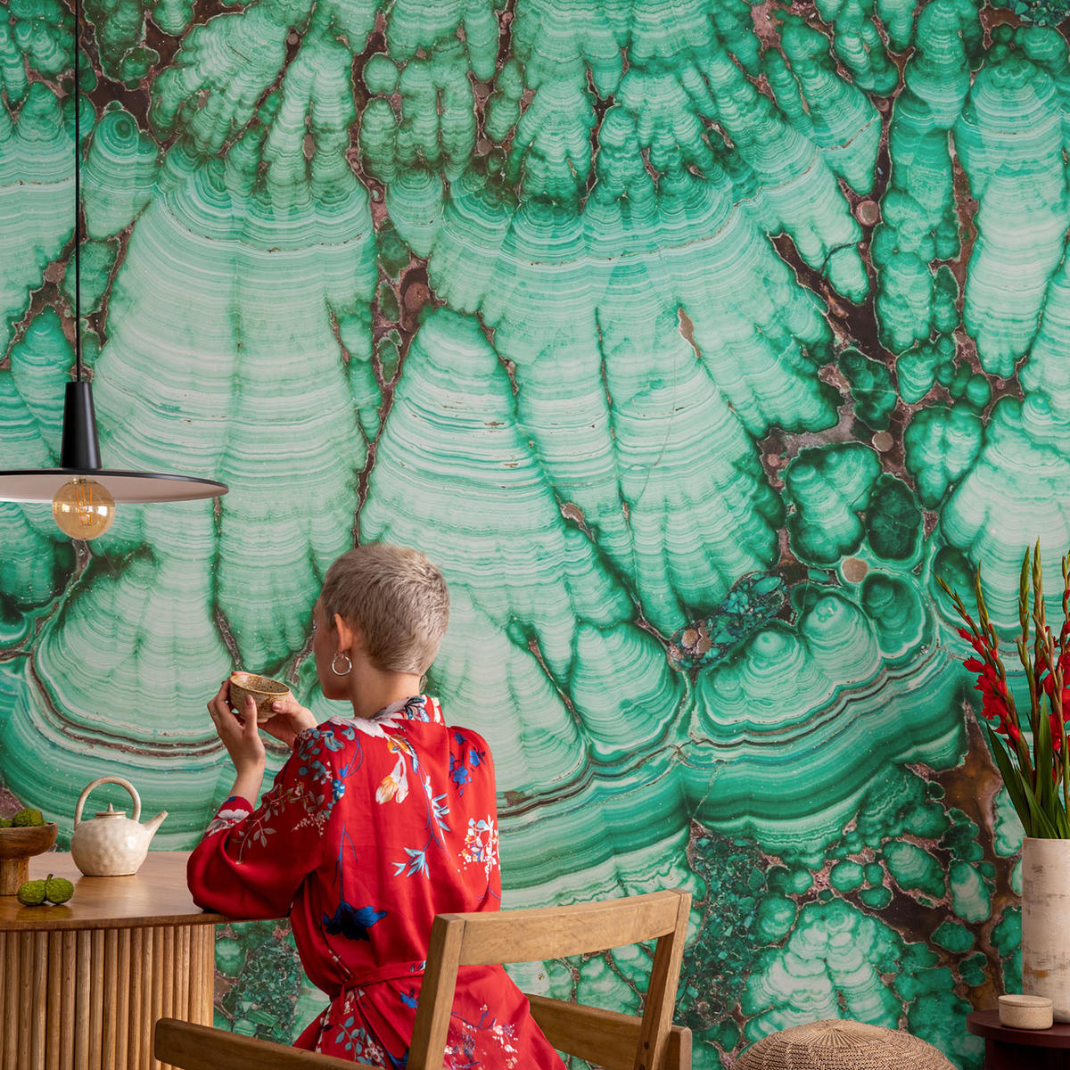 FOTOTAPETE 104x70 cm - Grüne Muster - Beige, Textil (104/70cm) - Wallfluent