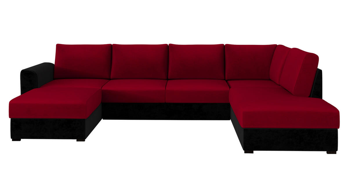 WOHNLANDSCHAFT Wilma Premium, Seite: Rechts - Rot/Schwarz, Holz/Textil (305/85/188cm) - MIRJAN24
