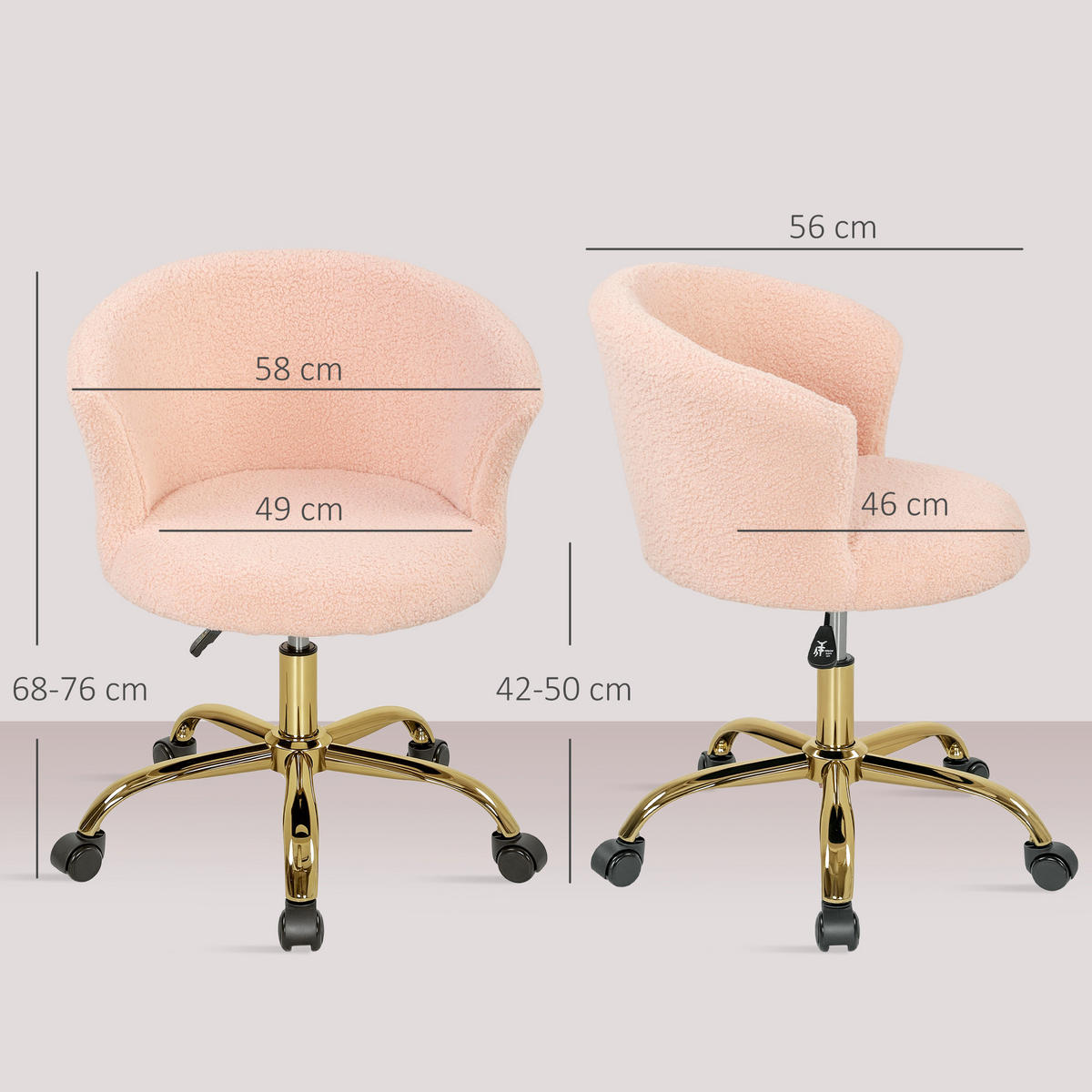 DREHSTUHL DE-11767 höhenverstellbar 360° drehbar Rosa - Pink, Textil (56/76/58cm) - ComfortXL