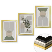 WANDBILDER 3er Set - 20x30 cm Goldrahmen - Abstrakte Formen mit Grün - Goldfarben, Kunststoff (20/30cm) - ArtPrintCave