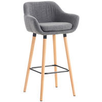 BARHOCKER Stoff hellgrau - Eukalyptusholzfarben/Hellgrau, Holz/Textil (55/99/46cm) - CLP