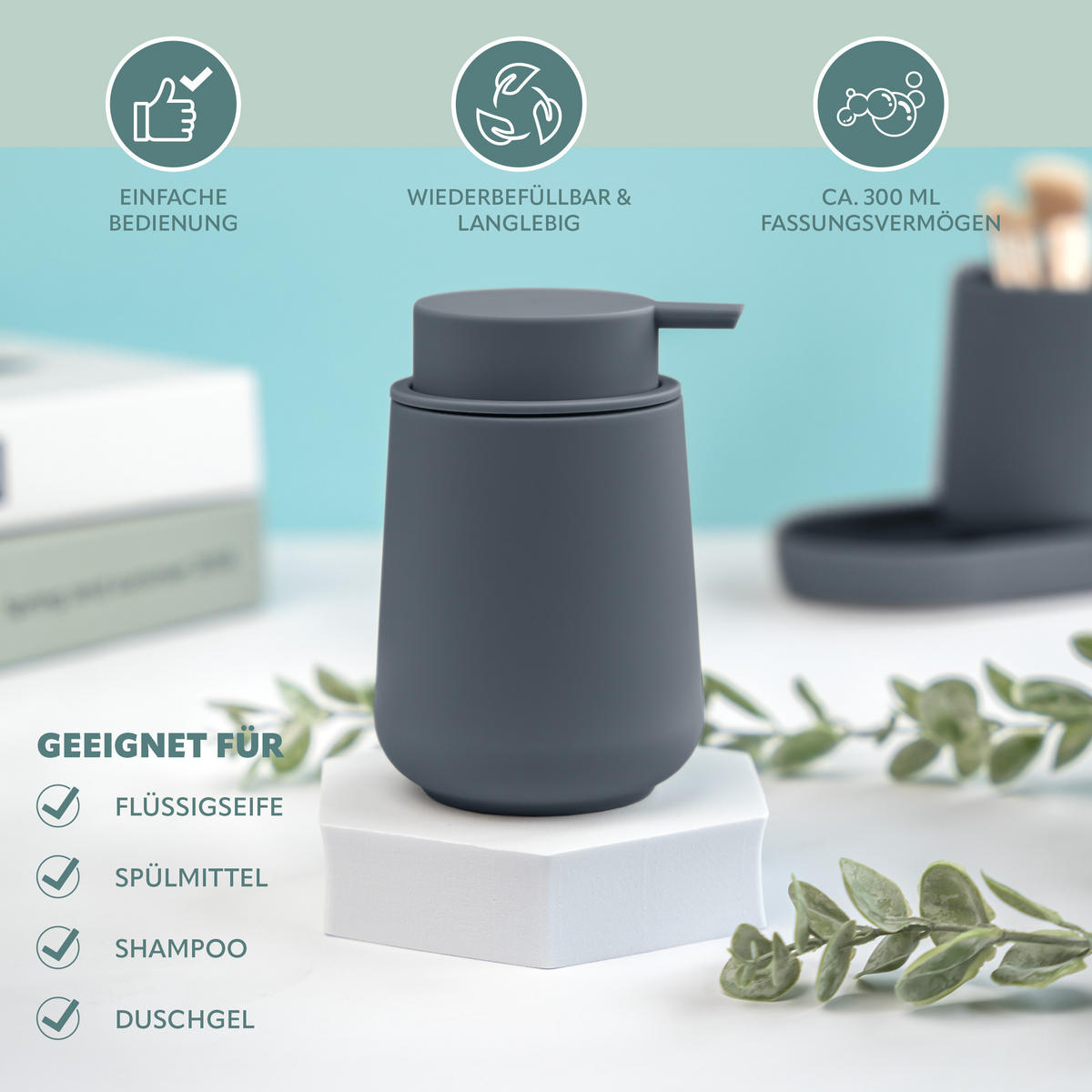 BAD-ACCESSOIRES-SET TESERO, Soft-Touch, grau - Grau, Kunststoff (18.5/13.5/10cm) - eluno