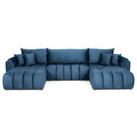 ECKSOFA Iris U mit Schlaffunktion und Bettkasten, U-Form – Dunkelblau Samt 382/184/85 cm - Blau/Schwarz, Kunststoff/Textil (382/184cm) - WFL GROUP
