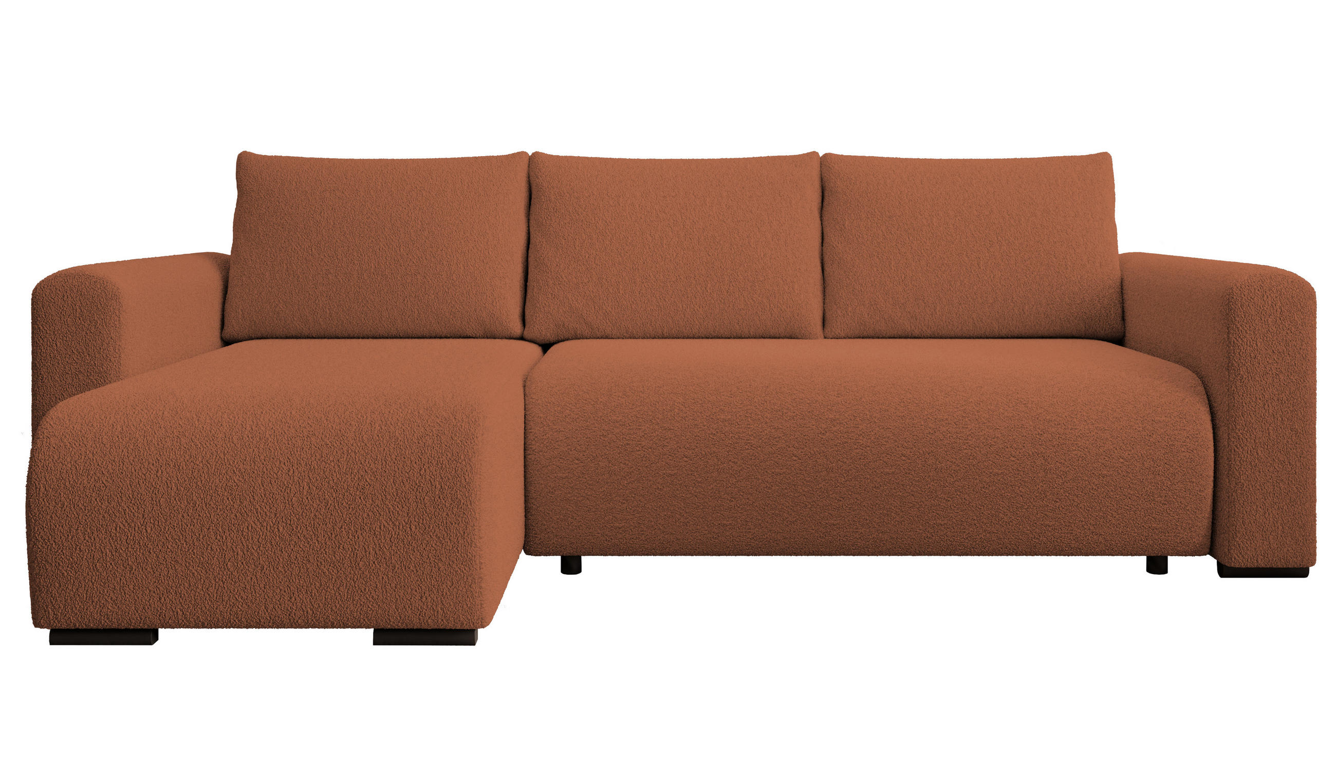 ECKSOFA DORA L, Eckcouch in L-Form mit Schlaffunktion und Bettkasten, Farbe: Orange, Bouclé-Stoff, Ottomane Links - Orange, Textil (240/143cm) - Storez24