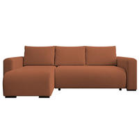 ECKSOFA DORA L, Eckcouch in L-Form mit Schlaffunktion und Bettkasten, Farbe: Orange, Bouclé-Stoff, Ottomane Links - Orange, Textil (240/143cm) - Storez24