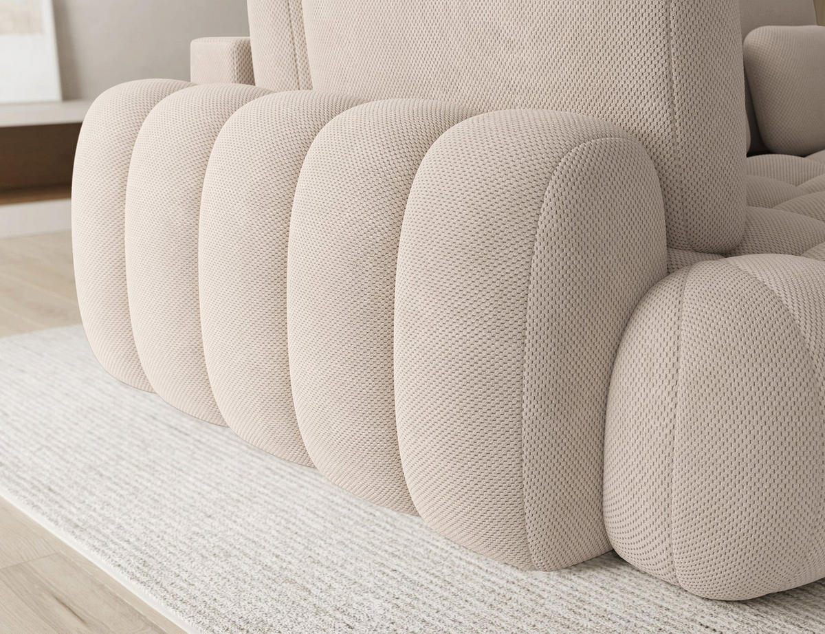 ECKSOFA COZION L-Form mit Schlaffunktion & Bettkasten – Modernes 3-Sitzer Sofa, HR-Kaltschaum, Wellenfederung, 267 × 165 cm - Beige/Schwarz, Kunststoff (165/267cm) - Wohnideebilder