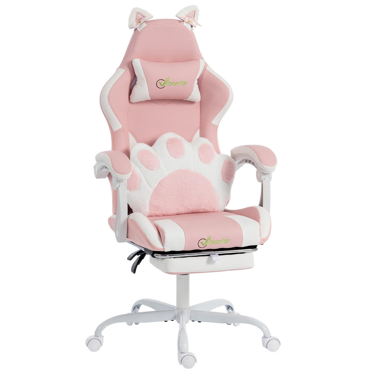 GAMINGSTUHL DE-05251 Katzenohren, Lendenstütze & Fußstütze Rosa - Rosa, Metall (53/128/63.5cm) - ComfortXL