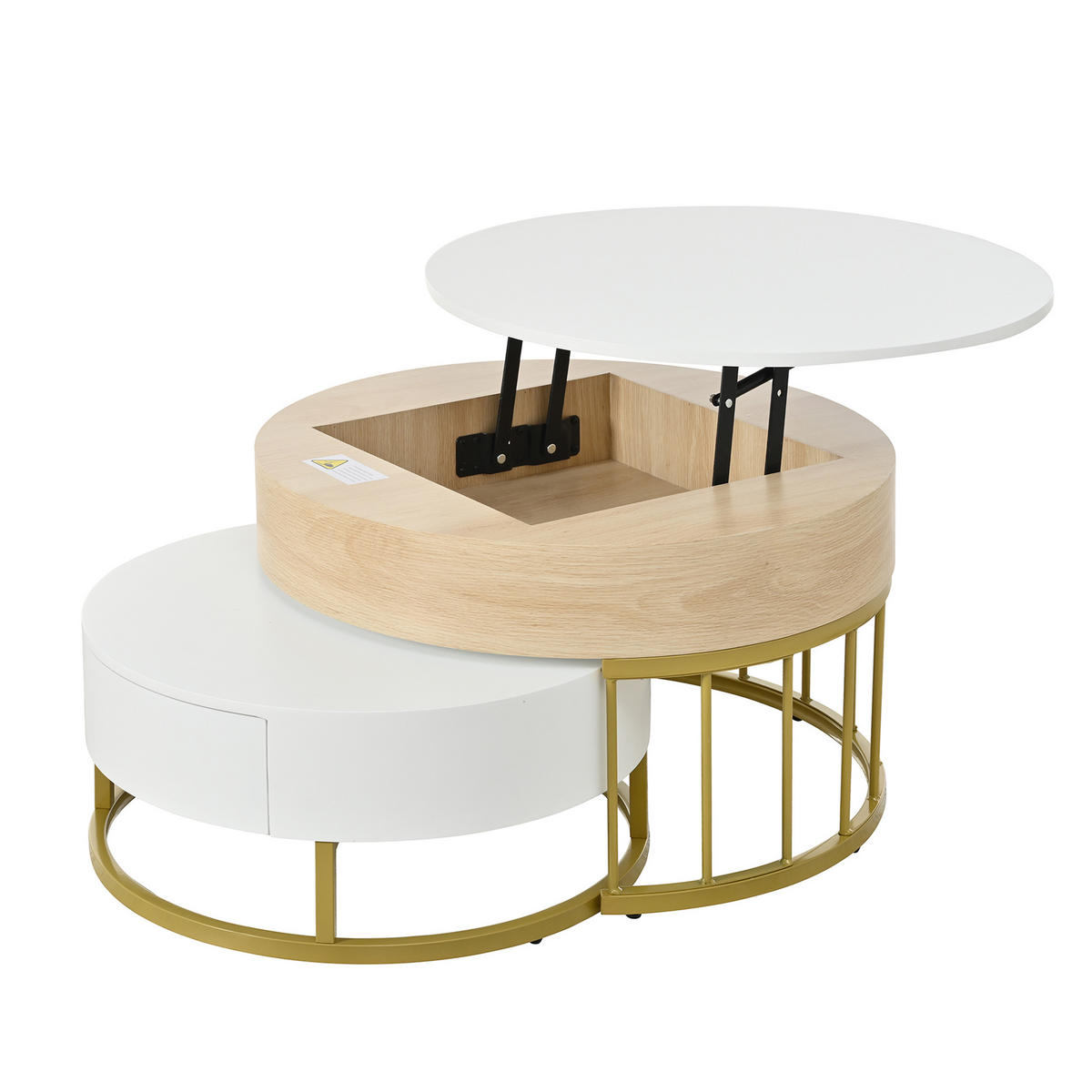 COUCHTISCH Weiß/Holzfarben 2er-Set 70/70/42-56,5 cm mit Stauraum - Weiß, Holzwerkstoff (70/70/42cm) - PANGIVO
