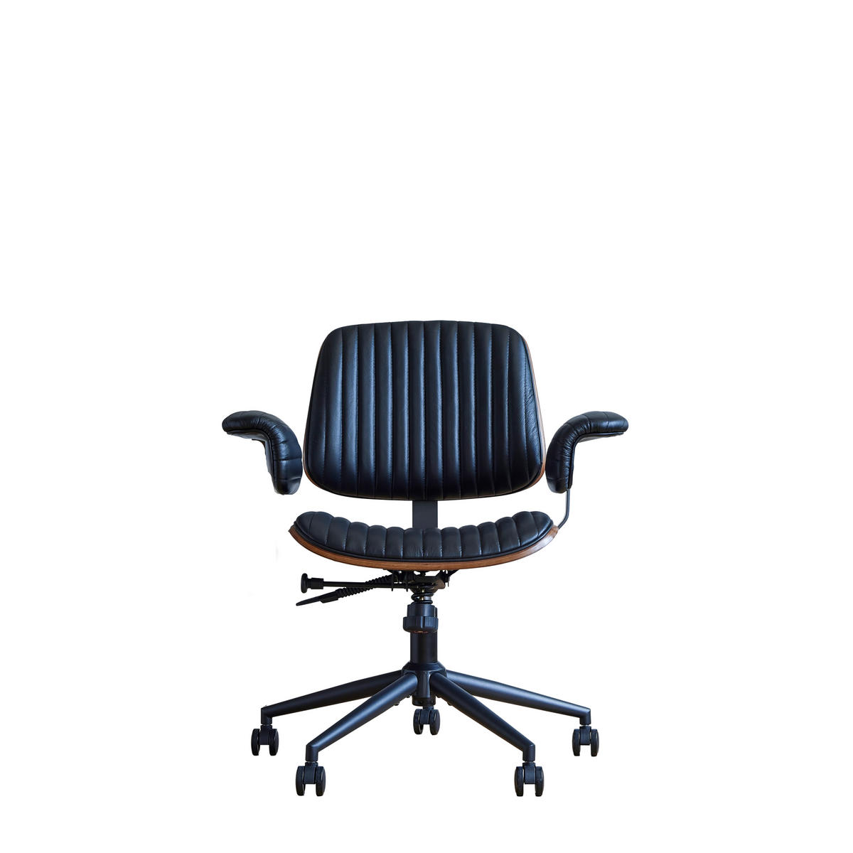 DREHSTUHL DE-41069 mit Eichenarmlehnen und Echtleder Braun - Schwarz, Metall (73/87/59cm) - ComfortXL