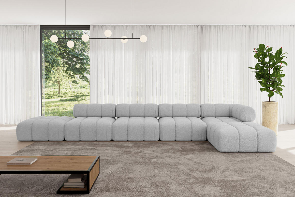 ECKSOFA modulares Sofa Kerru-L3 - 475x190x70 cm Hellgrau Bouclé - Hellgrau, Holzwerkstoff/Textil (475/190cm) - ALTDECOR