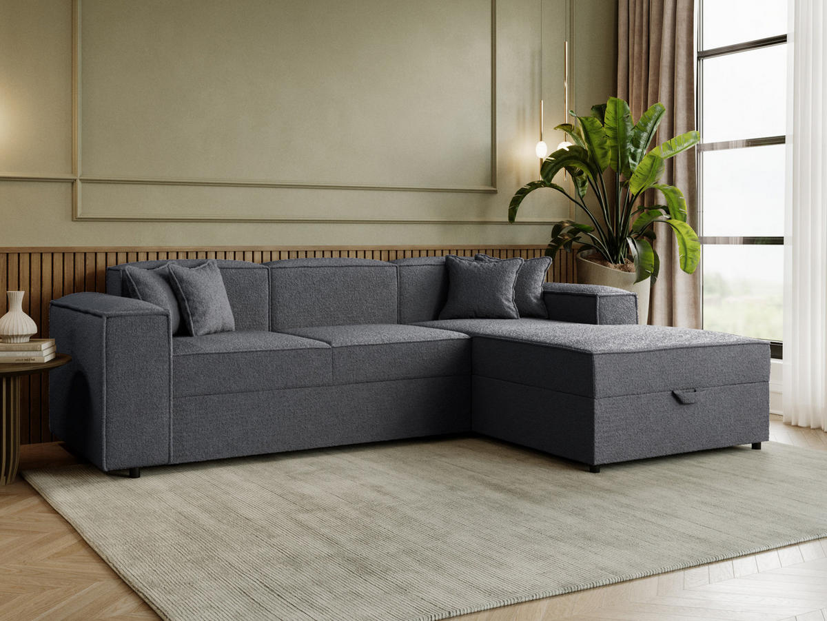 ECKSOFA Santos L, Seite: Rechts - Dunkelgrau/Schwarz, Holzwerkstoff/Kunststoff (253/166cm) - MIRJAN24