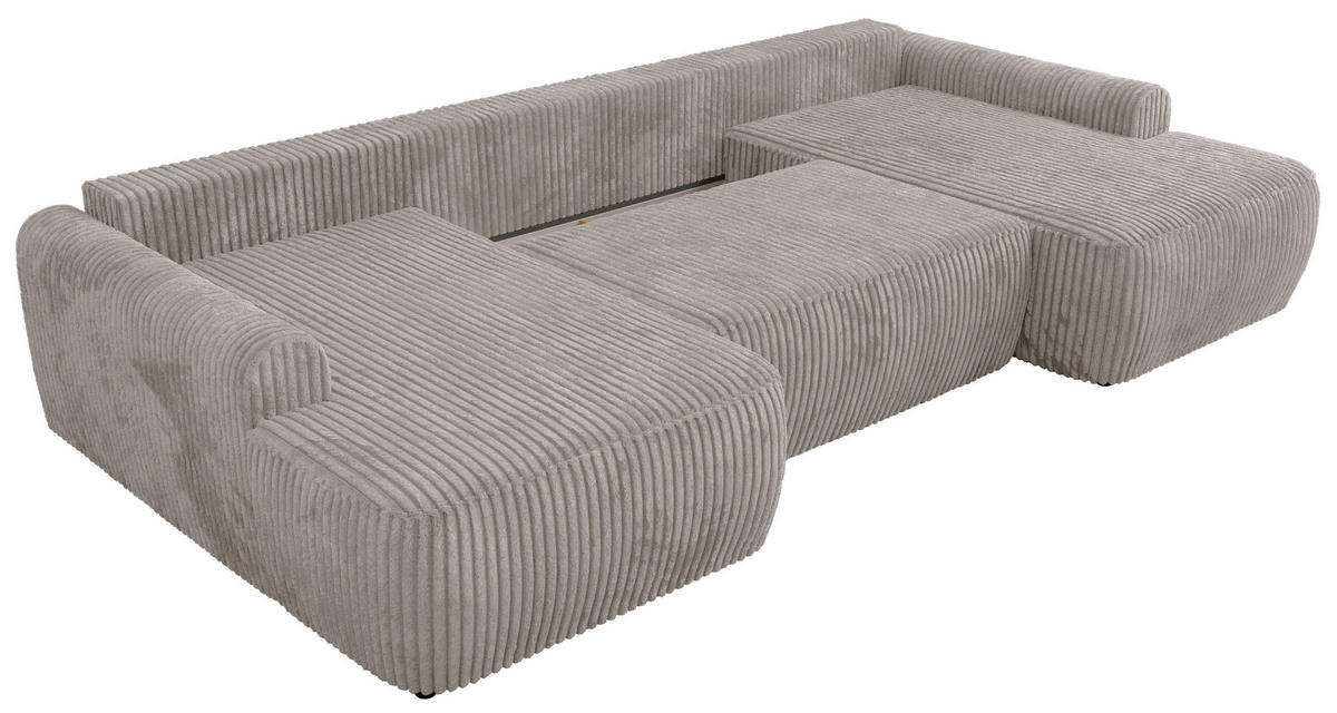 WOHNLANDSCHAFT CUBO U Hellbraun Cord - Hellbraun/Schwarz, Kunststoff/Textil (370/100/187cm) - MKS