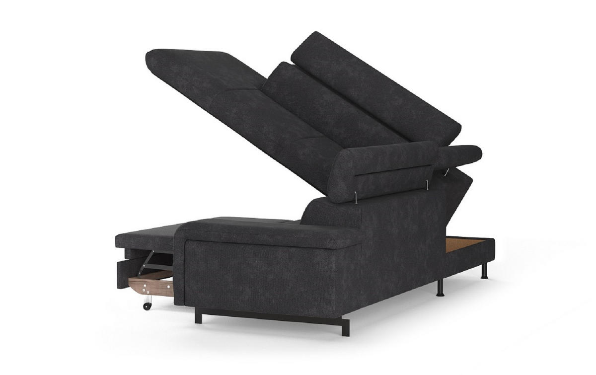 ECKSOFA mit Schlaffunktion und Bettkasten - Schwarz, Kunststoff/Textil (262/215cm) - Cotta