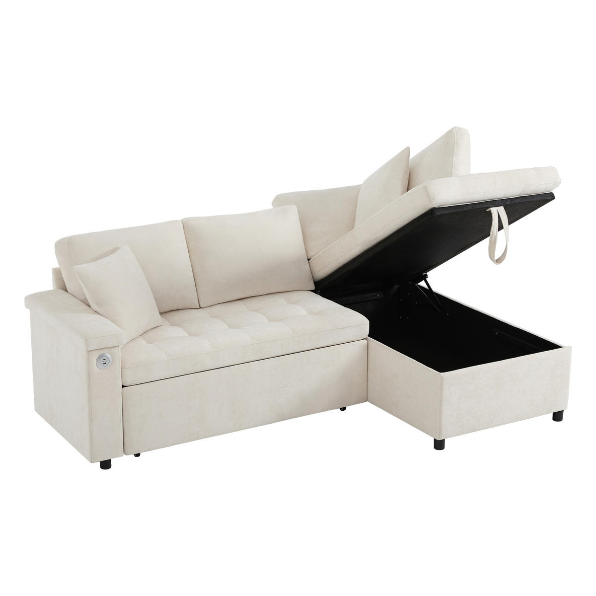 ECKSOFA rechts mit Schlaffunktion, Chenille & Stauraum, 209/130/84 cm, Beige - Beige, Textil (130/209cm) - Redom