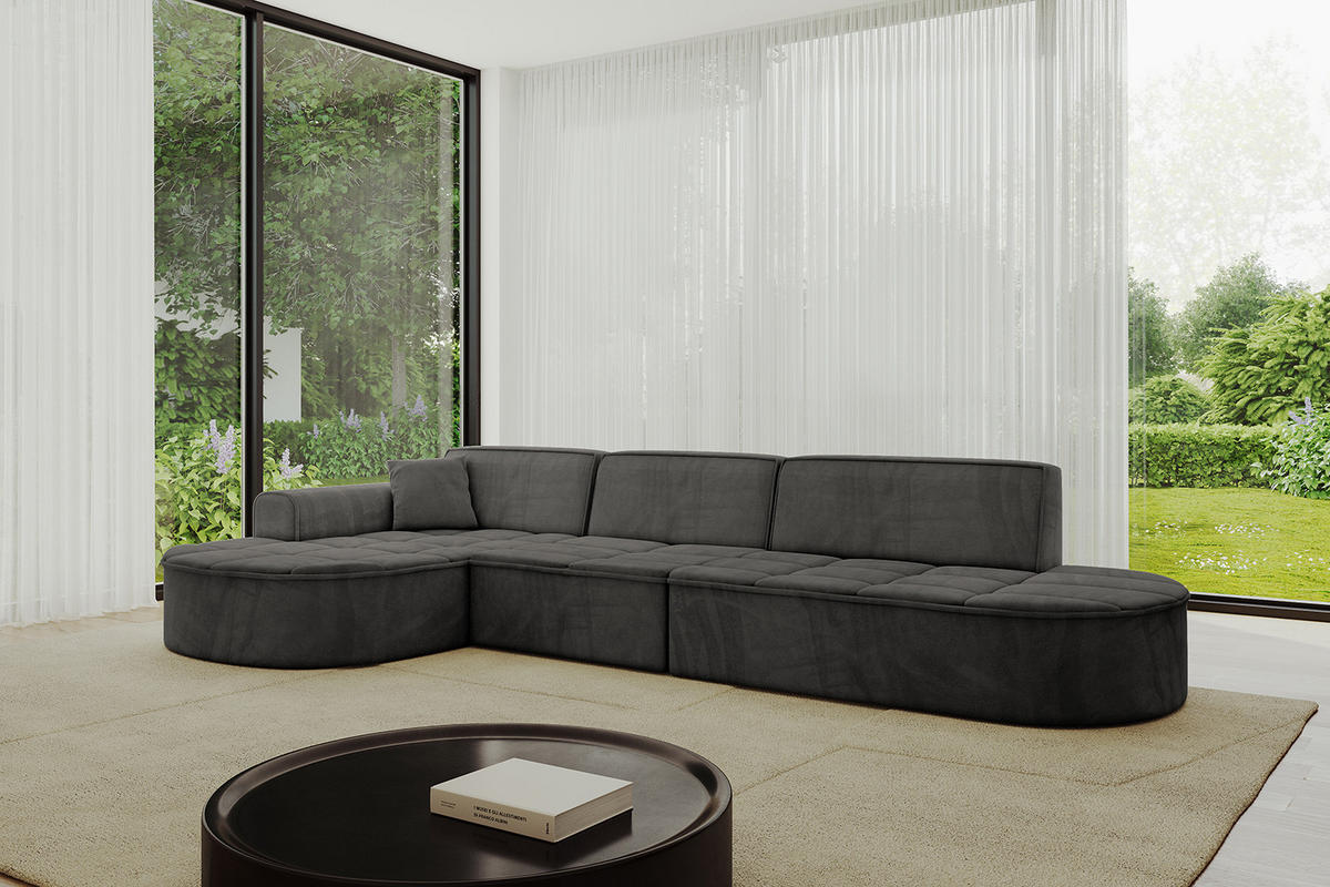 ECKSOFA Ottomane Links TARO-L2 - 328x171x79,5 cm Dunkelgrau - Dunkelgrau, Holzwerkstoff/Textil (328/171cm) - ALTDECOR