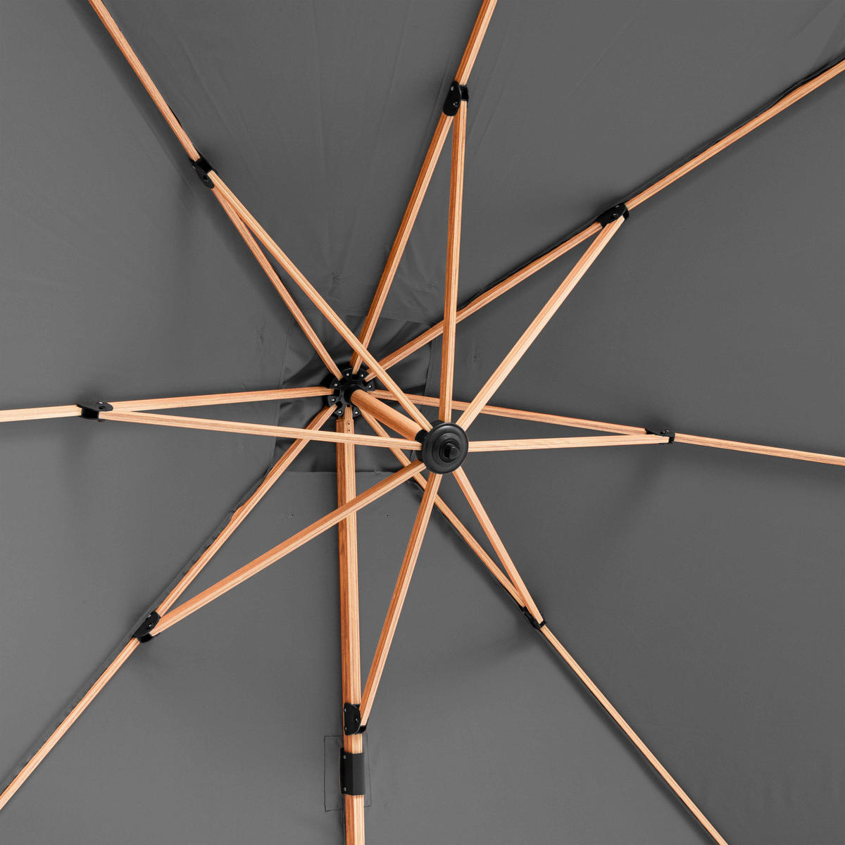 SONNENSCHIRM 3x3m Holzeffekt, Grau - Grau, Metall (300/300cm) - Oviala