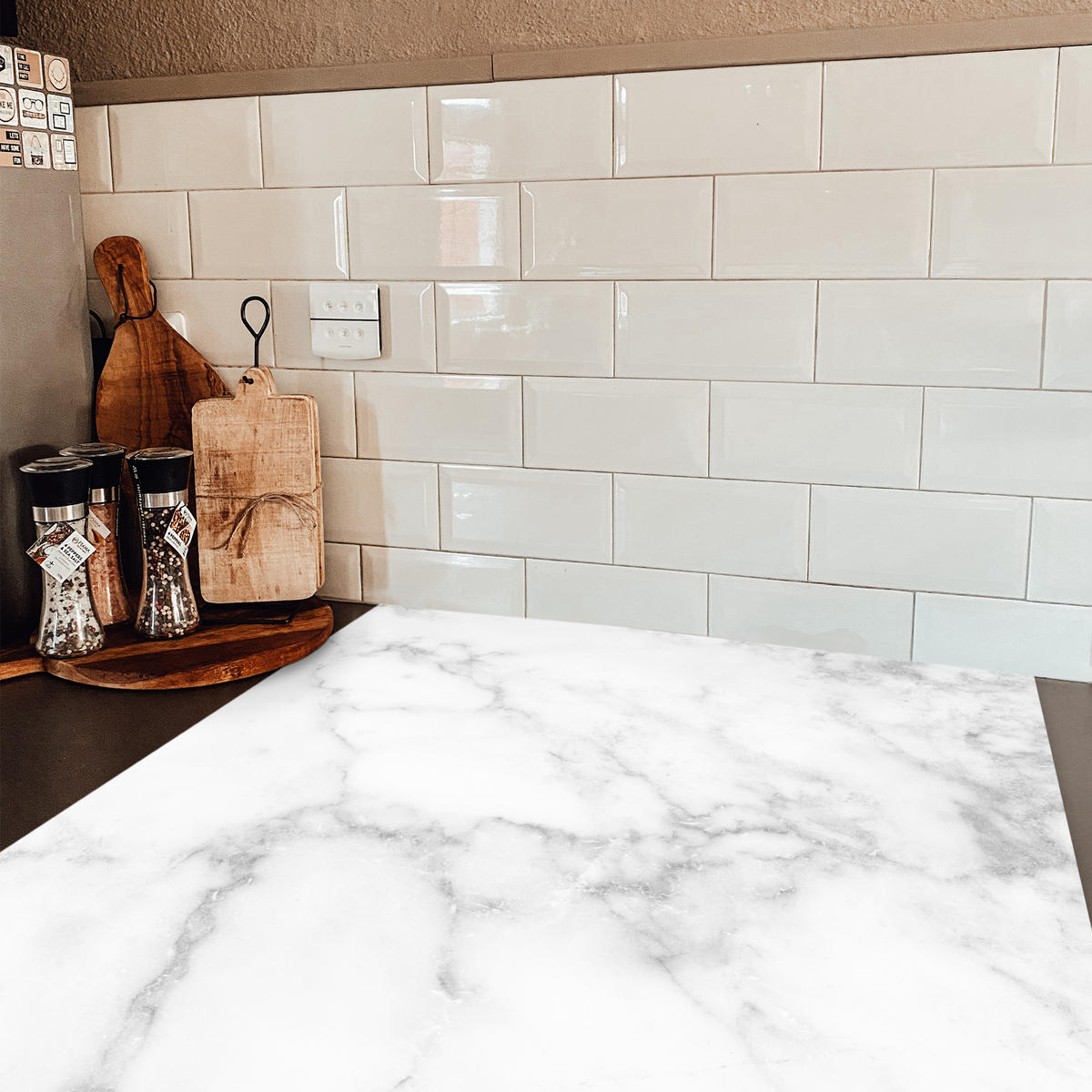 HERDABDECKPLATTE Marmor - Grau - Weiß - Strukturierter Marmor 78x78 cm - Weiß, Kunststoff (78/78/0.2cm) - MuchoWow