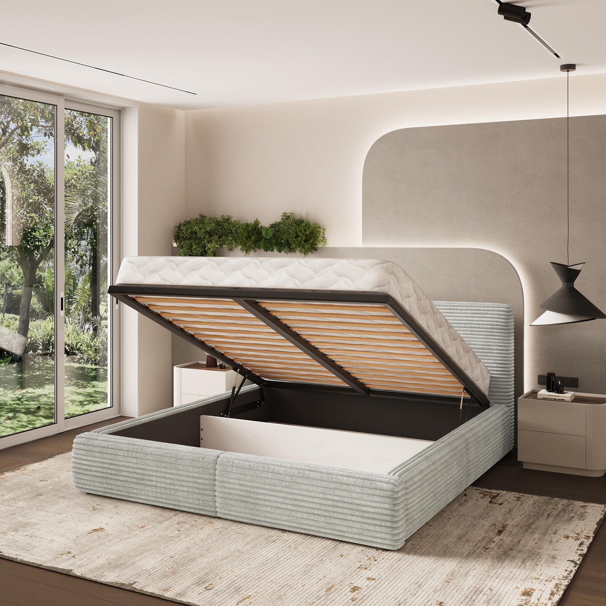 POLSTERBETT FELURO 140x200 cm mit Bettkästen - Hellgrau - Hellgrau, Holz (140/200cm) - MASSENO