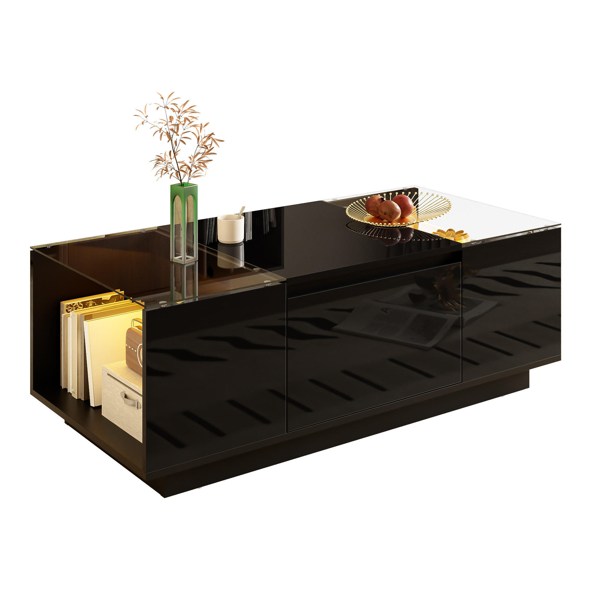COUCHTISCH 105/50/35 cm schwarz aus Spanplatte mit LED-Beleuchtung - Schwarz, Holzwerkstoff (105/50/35cm) - OKMYHOME