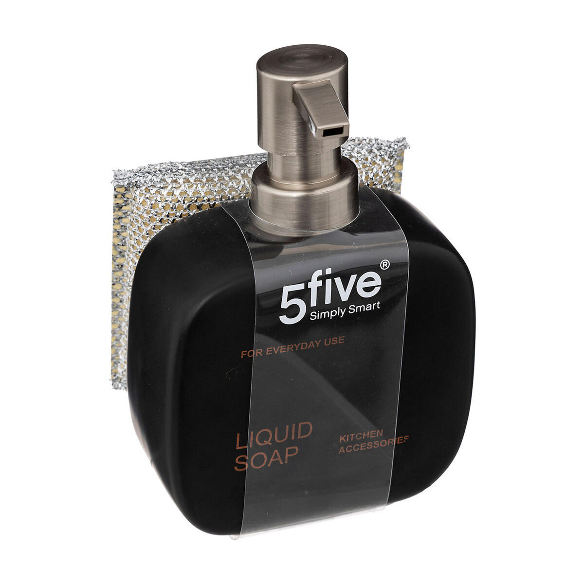 SEIFENSPENDER mit Spülschwamm, Steinzeug, Schwarz, 400 ml - Schwarz, Keramik (9/15.5/11.5cm) - 5five Simply Smart