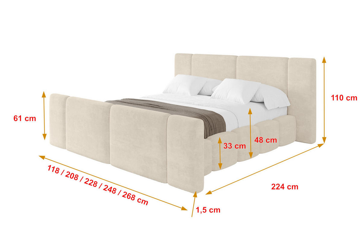POLSTERBETT mit Bettkasten, Fußteil und Lattenrost, Bett mit Matratze H3/H4 - NILO-Z 180x200 Beige - Beige, Holzwerkstoff/Textil (180/200cm) - ALTDECOR