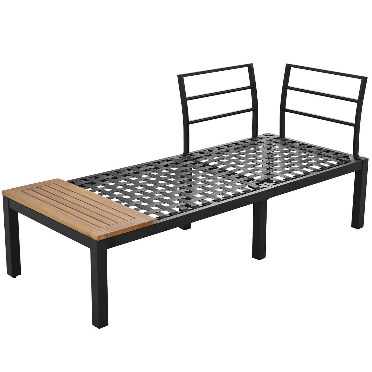 LOUNGESET Akazie Grau 2x Zweisitzer 2x Beistelltische 1x Tisch - Grau, Metall - FLIEKS