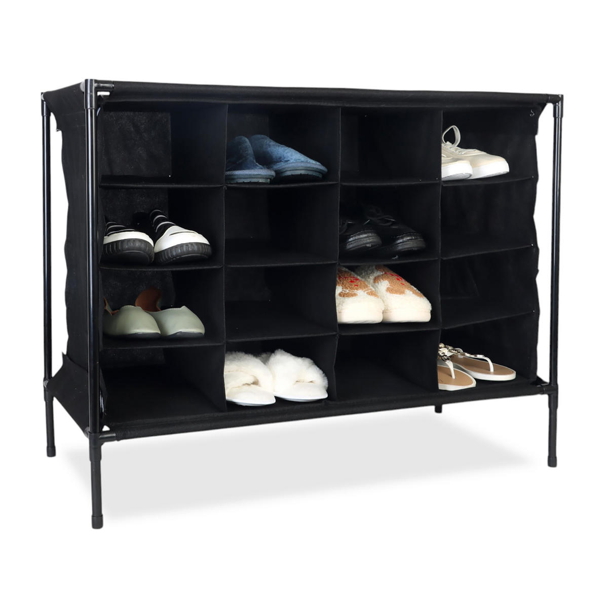 CAMPING-SCHUHREGAL - Schwarz, Kunststoff/Textil (84/65/36cm) - Relaxdays