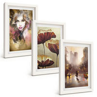 BILDER SET 3er Set - 20x30 cm Weißer Rahmen - Abstraktes Porträt einer Frau mit Blumen und Regen - Weiß, Kunststoff (20/30cm) - TULUP