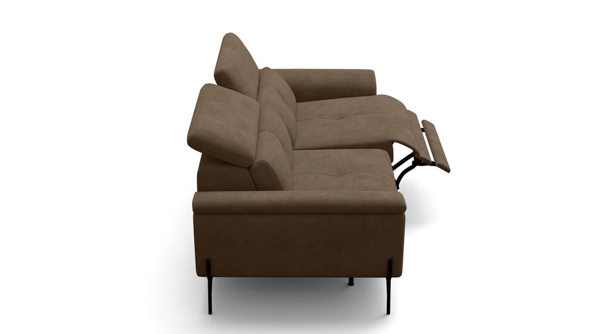 SOFA RELAX AVENA 3-Sitzer, brauner Veloursstoff - Schwarz/Braun, Holz/Textil (204/80/108cm) - Wozimo