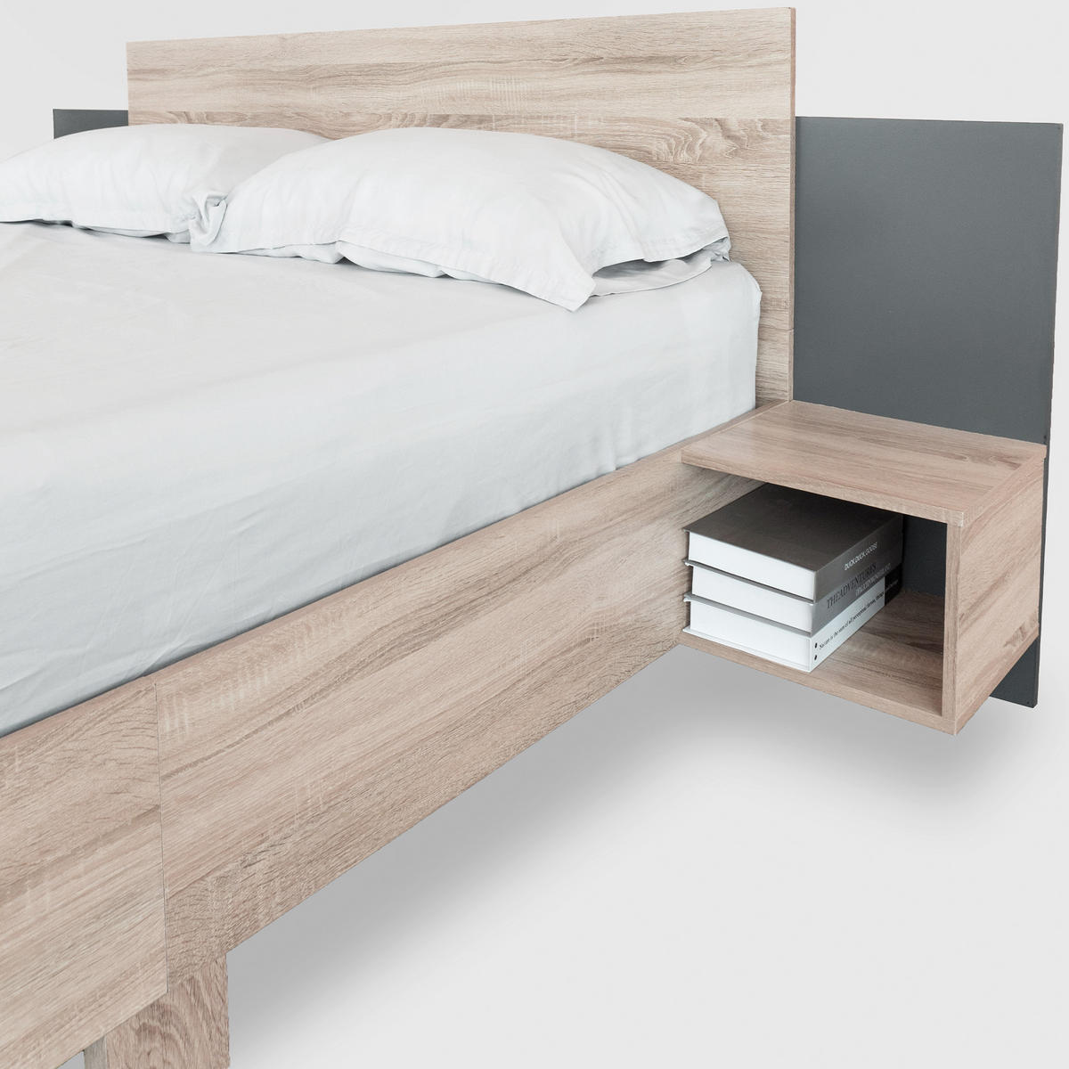 BETT 160/200 cm DE-00510, in Sonoma-Eiche/Dunkelgrau, 2 Nachttischen - Dunkelgrau, Holz (160/200cm) - ComfortXL