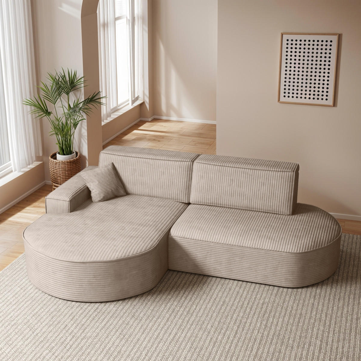 ECKSOFA Modena Pro - Komfort Und Stil Stoff Poso Dunkelbeige Links - Sandfarben, Holz (179/278cm) - Kaiser Möbel
