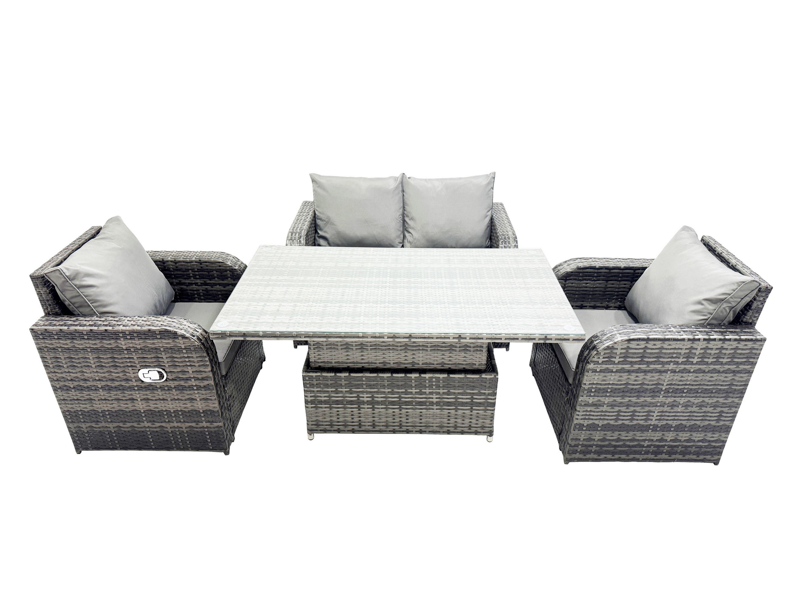 GARTENMÖBELSET mit Höhenverstellbarer Esstisch 4-Sitzer Grau - Dunkelgrau/Grau, Glas/Kunststoff - Fimous