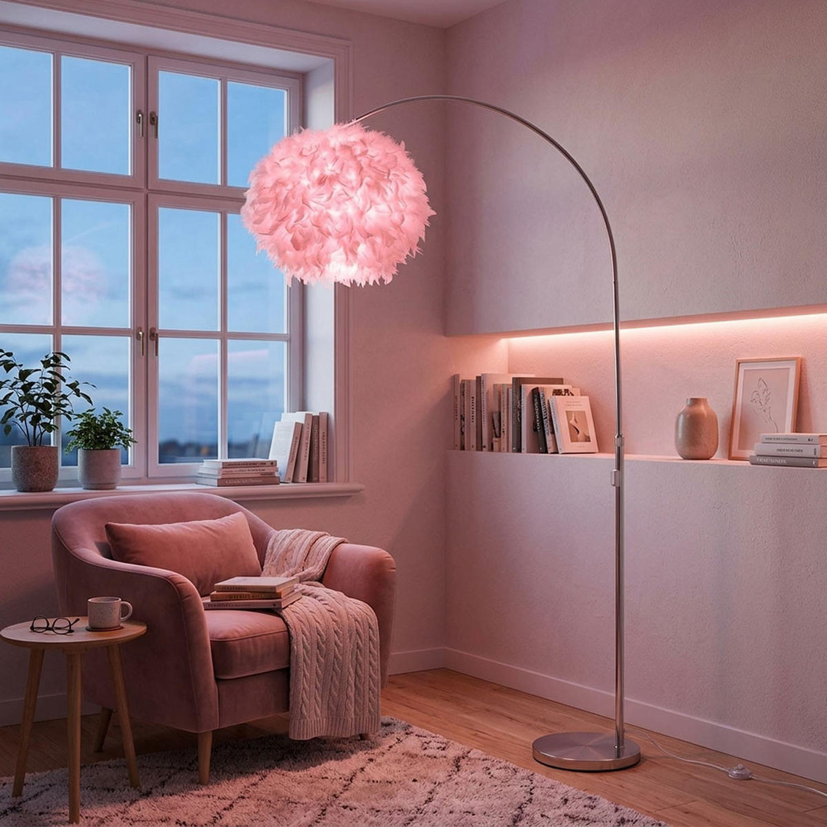 LED STEHLEUCHTE KATUNGA Silber Federschirm - Silberfarben, Metall (96/96/196cm) - Globo Lighting