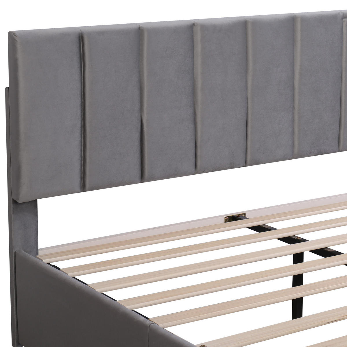 POLSTERBETT 160/200 cm grau aus Samt mit 4 Schubladen - Grau, Textil (160/200cm) - OKMYHOME