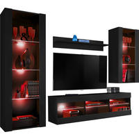 WOHNZIMMERSET TIVOLI MEDIO, 4er-Set, Schwarz, LED Mehrfarbige - Schwarz, Glas/Holzwerkstoff (245/159/35cm) - Komodee