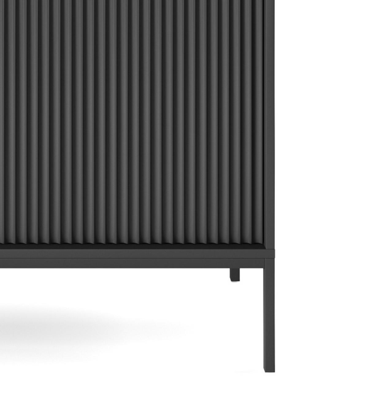 HOCHKOMMODE NOVA Geriffelt, 2-Türen, KOMMODE Schwarz, Schwarze Füße 104x39x cm Schwarz - Schwarz, Holzwerkstoff/Kunststoff (104/125/39cm) - DomoHome