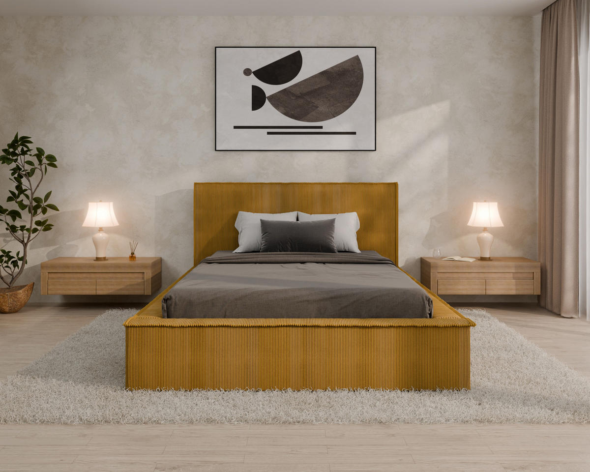 POLSTERBETT SANA 140x200cm, ohne Matratze, Currygelb - Currygelb, Holz (140/200cm) - Homesy