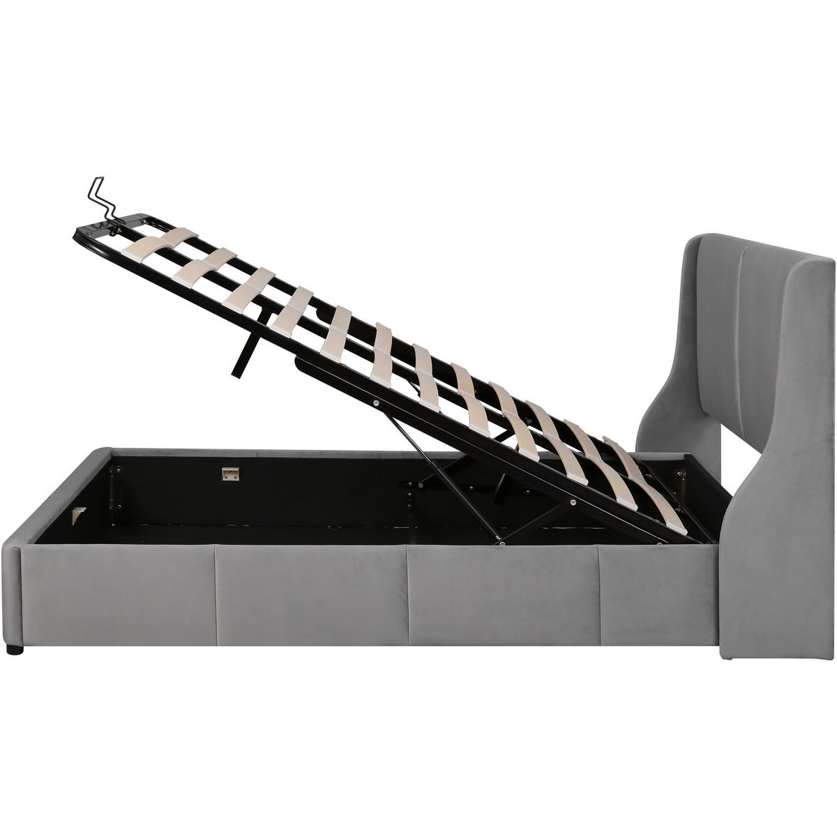 POLSTERBETT 140/200 cm grau mit Stauraum und Kissenkopfteil - Grau, Textil (140/200cm) - OKWISH