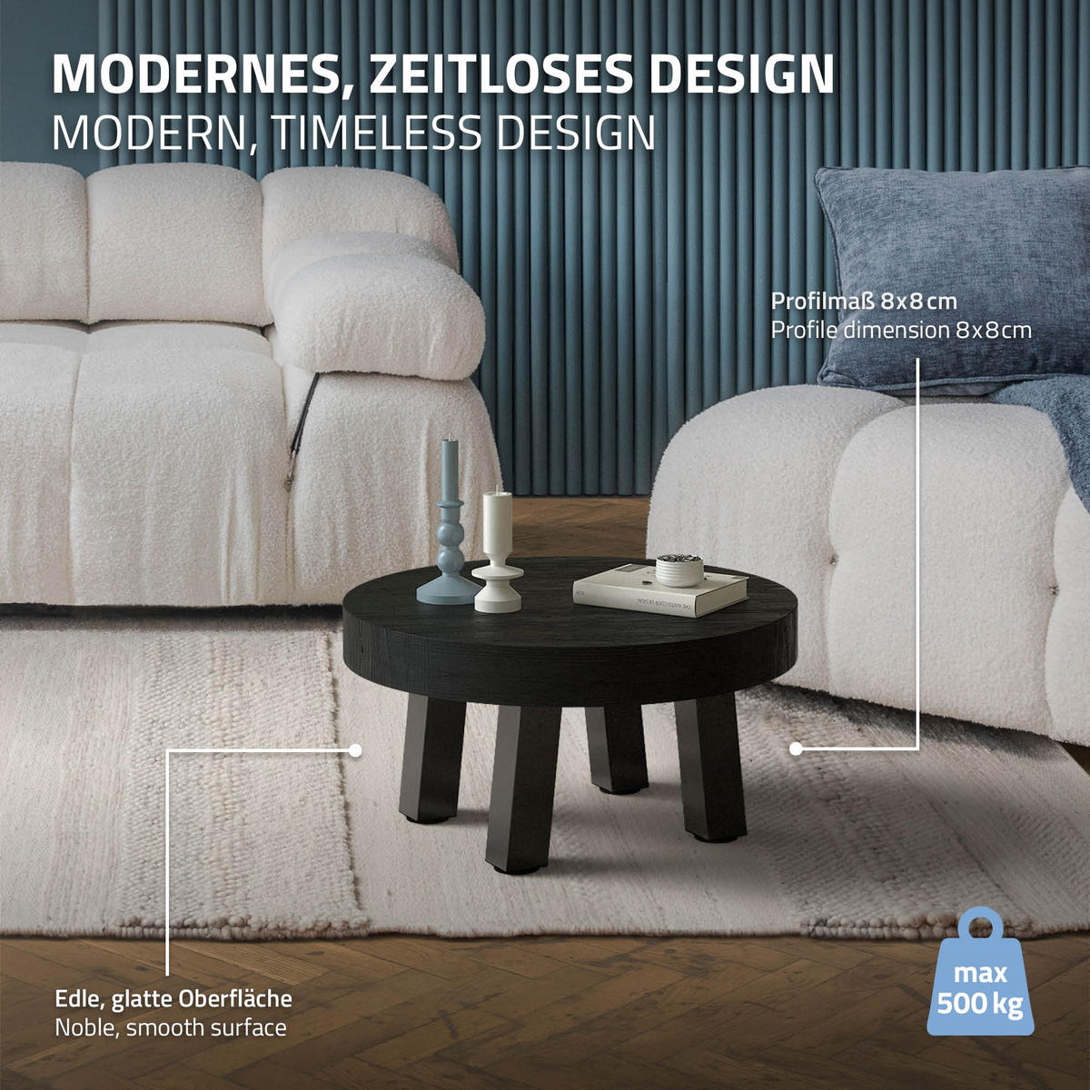 TISCHBEINE 4er Set I-96GRAD-Design H:30 cm Dunkelgrau 8x8 cm - Dunkelgrau, Metall (8/30/8cm) - ML-DESIGN