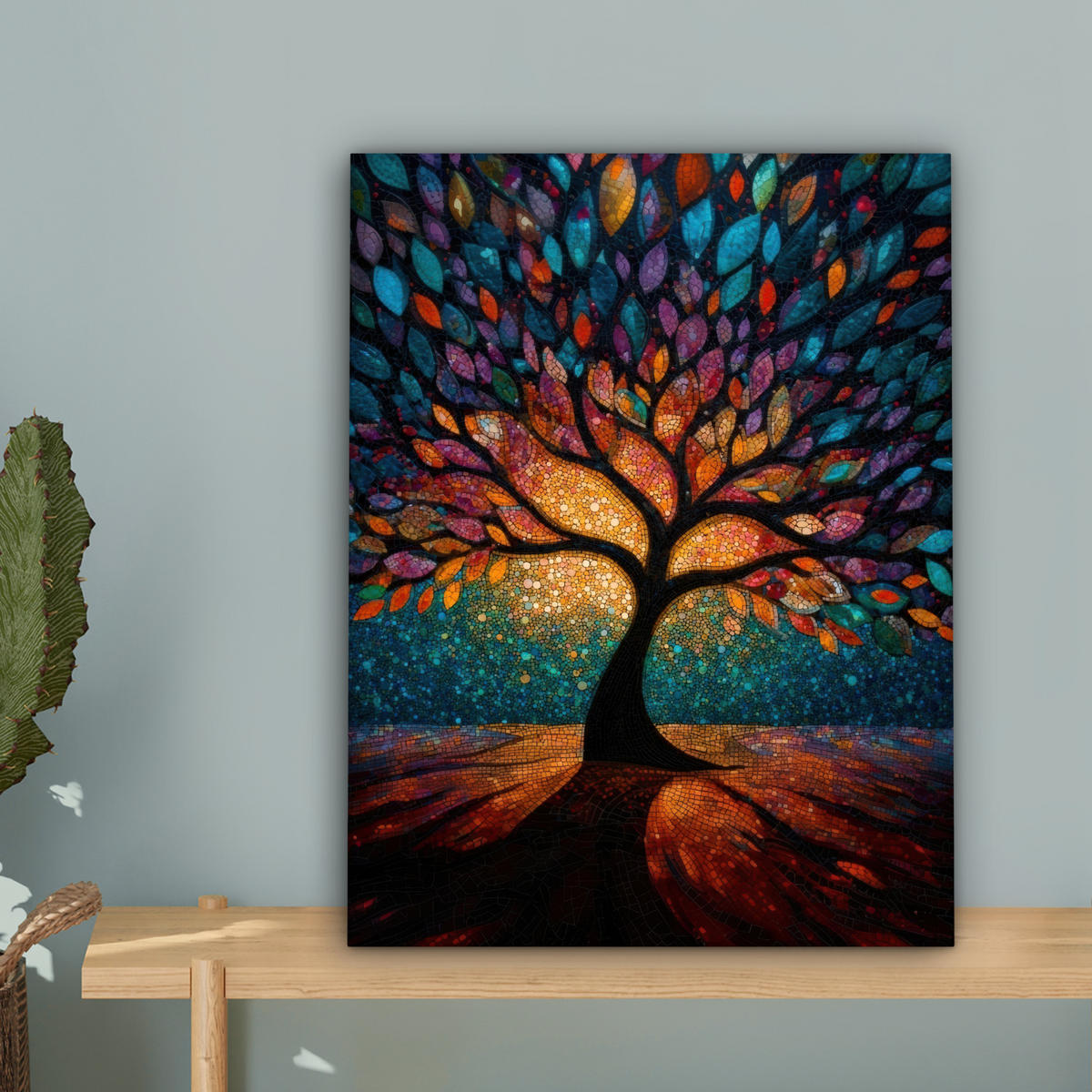 LEINWANDBILD Mosaik - Bunt - Baum - Äste Room Decor 30x40 cm - Multicolor, Textil (30/40cm) - MuchoWow