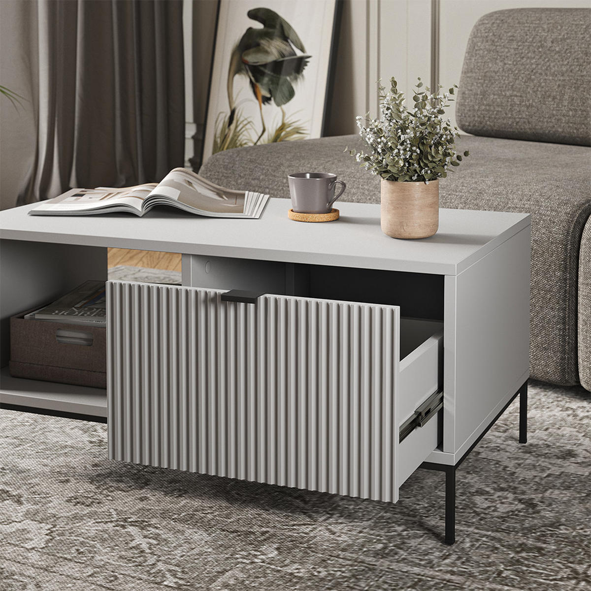 COUCHTISCH Eliza Grau 90 x 50 cm - Grau, Holzwerkstoff (50/90/45cm) - Vicco