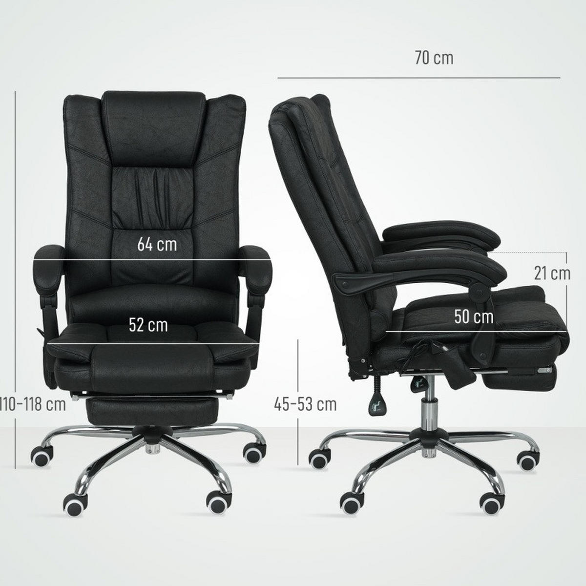 GAMINGSTUHL 64/110-118/70 cm Schwarz aus Polyester mit Massagefunktion - Schwarz, Kunststoff (70/118/64cm) - OKMYHOME