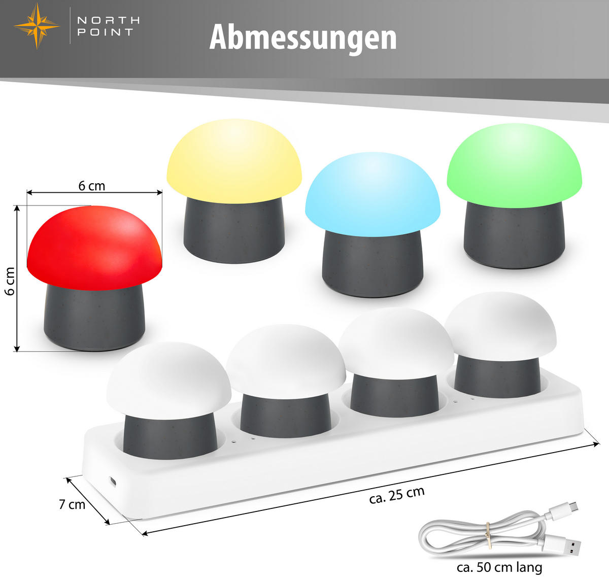 LED-PILZLEUCHTE Mushroom Lounge Lights 6 cm 4er-Set grau - Dunkelgrau, Kunststoff (6/6/6cm) - Northpoint
