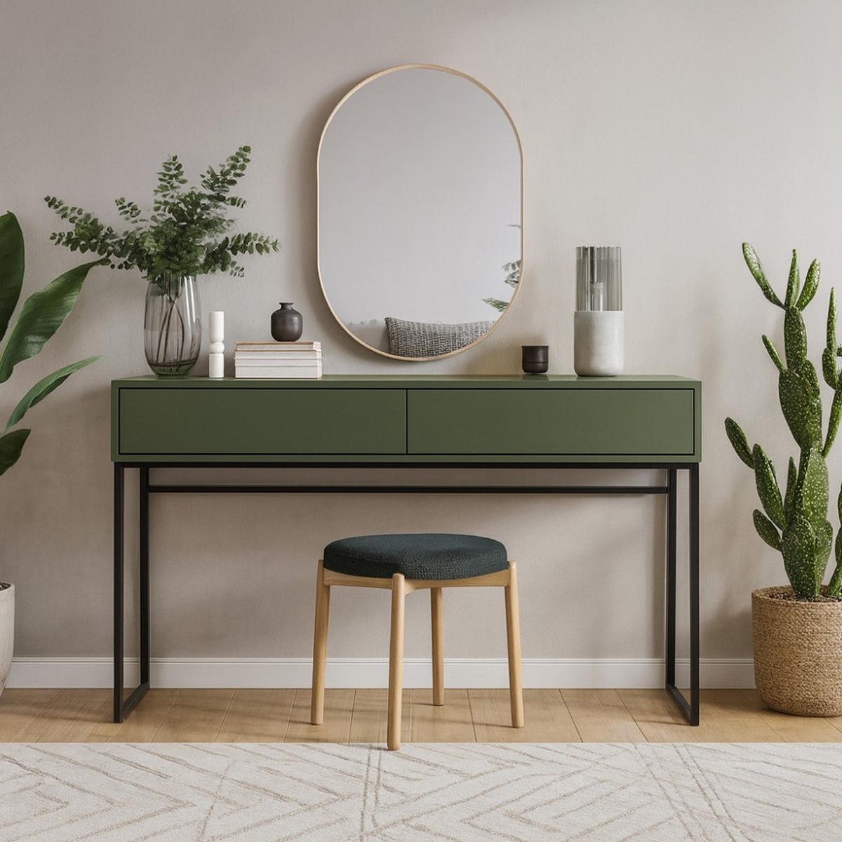 KONSOLENTISCH Giana mit 2 Schubladen, 137 cm, Flaschengrün - Dunkelgrün/Schwarz, Holzwerkstoff (37/137/83cm) - Beautysofa