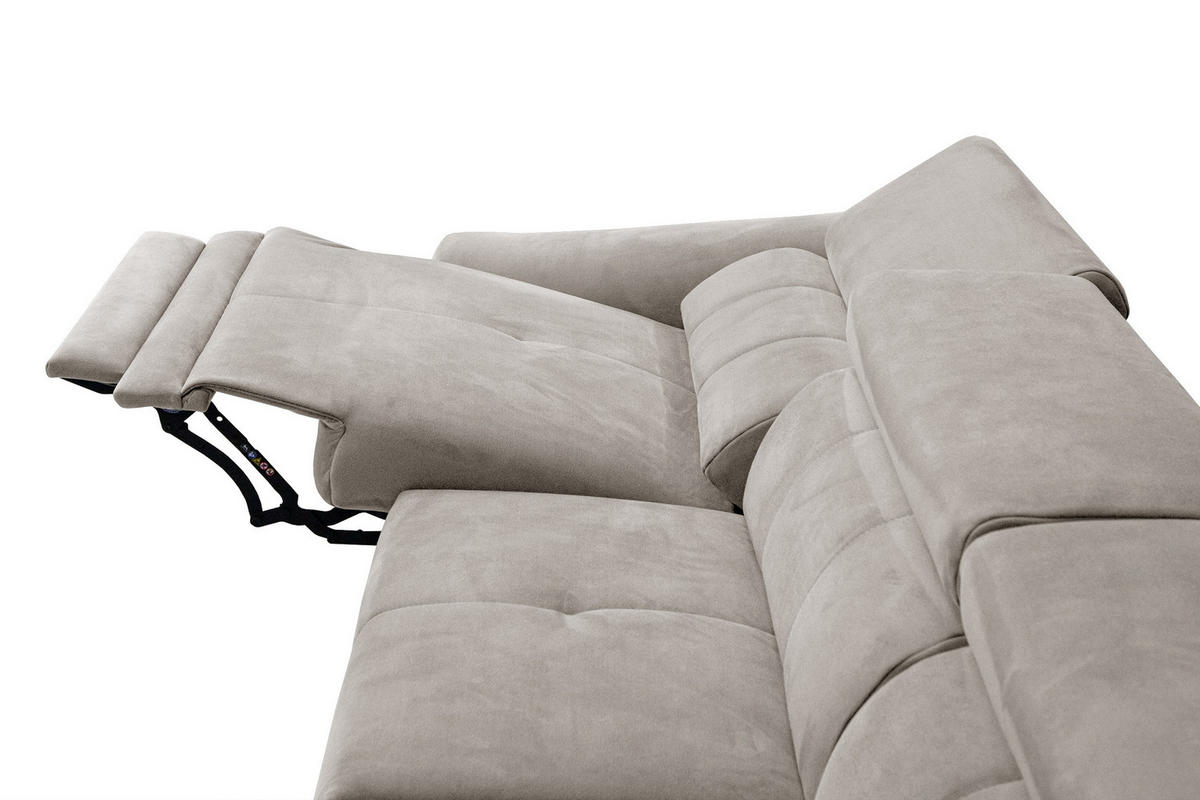 ECKSOFA LARS 5-Sitzer, 1 Relax, verstellbare Kopfstützen, beige - Beige/Schwarz, Holzwerkstoff/Textil (284/201cm) - Courtois Laville