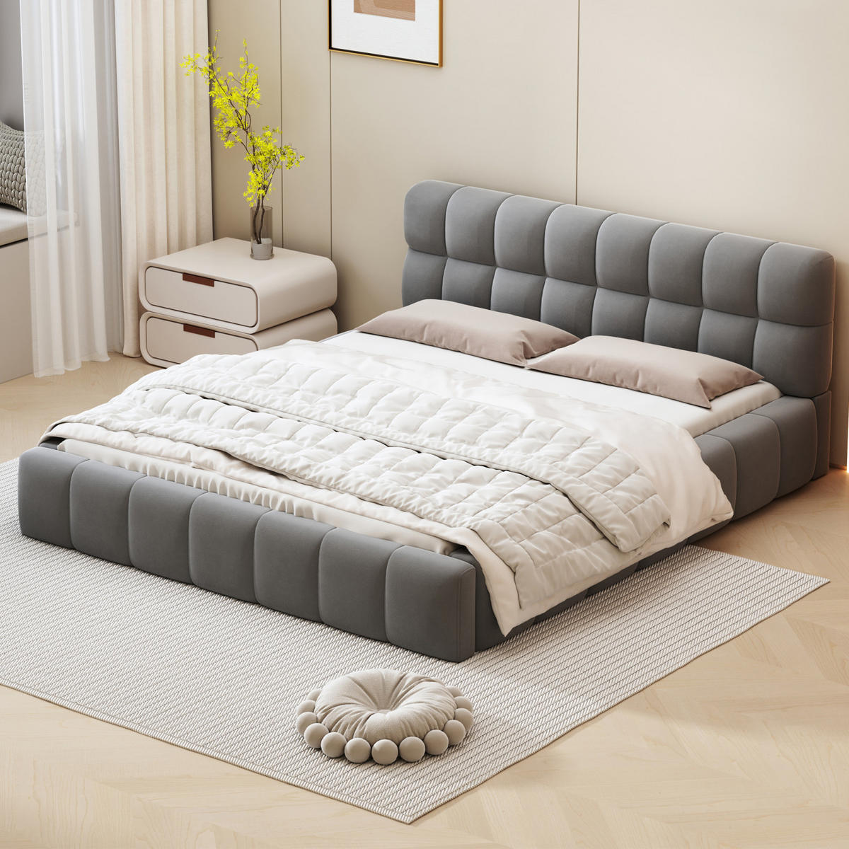 POLSTERBETT 160x200 Grau Leinen gepolstert - Grau, Metall (160/200cm) - SHOPENTRA