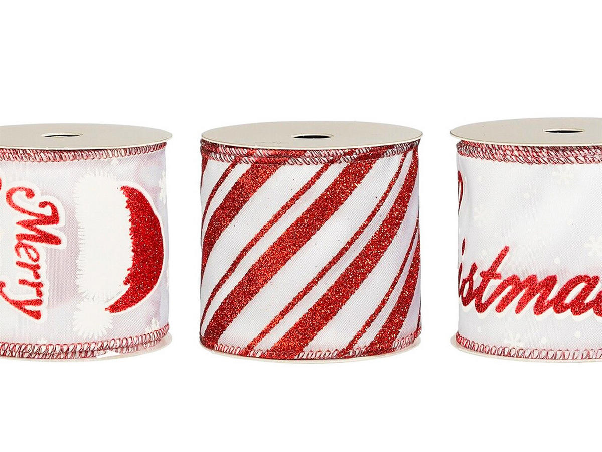 WEIHNACHTSWEIHNACHTSBÄNDER 3er-Set bedruckt rot-weiß 6,5 cm × 270 cm - Rot/Weiß, Kunststoff (6.5/6.5/270cm) - LAALU