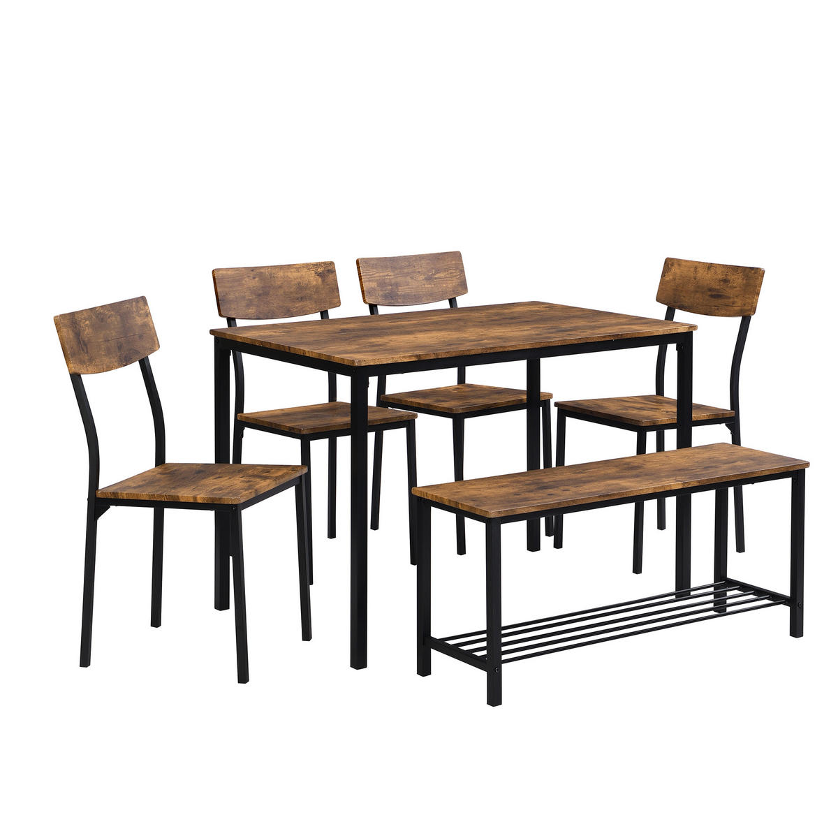 ESSGRUPPE DE-38931 Tisch mit 4 Stühlen und Bank Braun/Schwarz - Braun, Holzwerkstoff (110/75/70cm) - ComfortXL